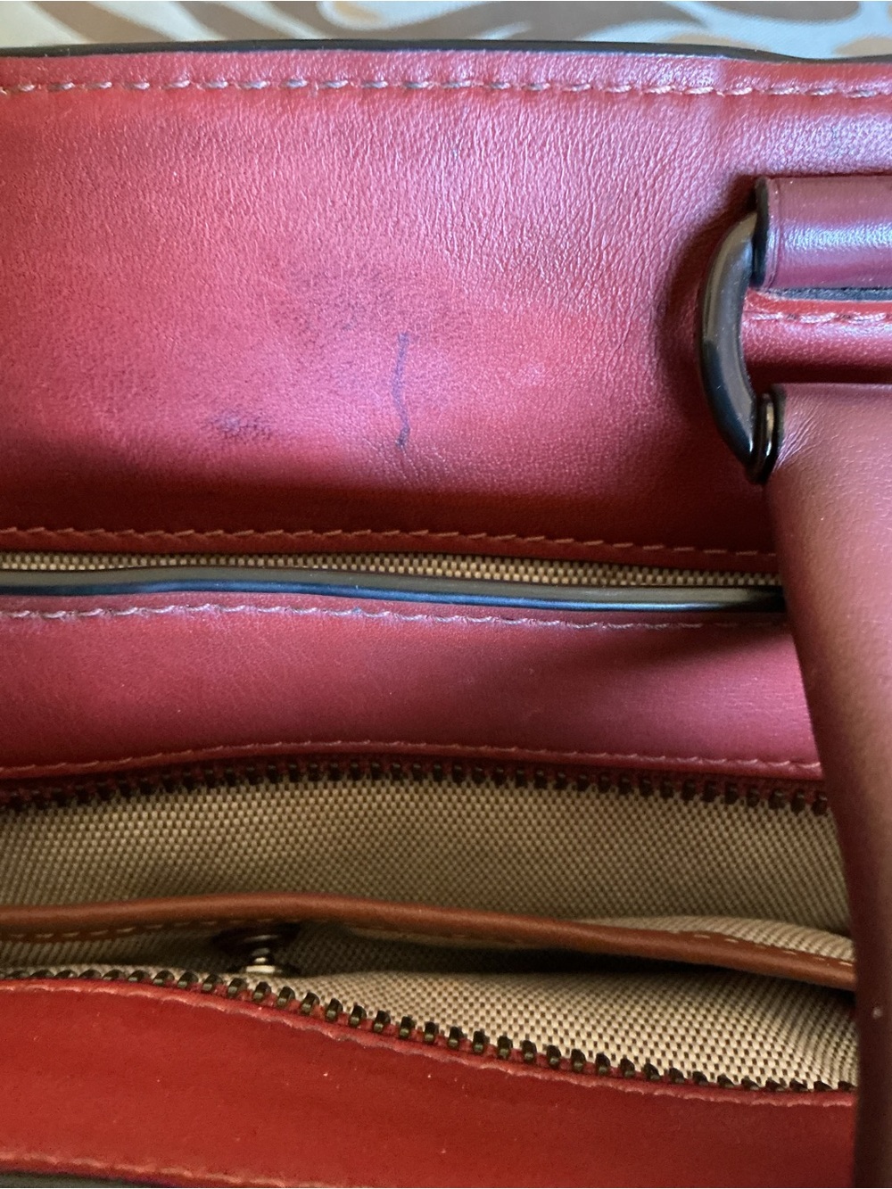 Coach Tate Carryall Two-Tone Brown and Burgundy Leather Crossbody - Picture 14 of 15